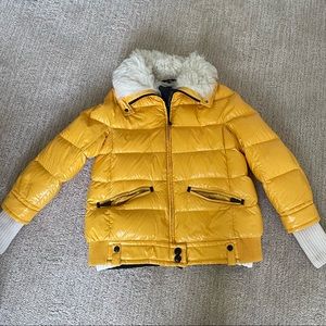 Moncler Grenoble Yellow Puffer Jacket Shearling Collar & Knitted Cuffs